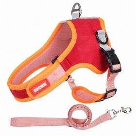 dog Harnesses and dog leash set; Suede Pet Chest Strap Saddle Vest Style Dog Chest Back Reflective Dog Strap Dog Rope (colour: red, Specification (L * W): S)